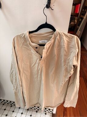 ANIAN Men's Long Sleeve Henley Shirt in Beige